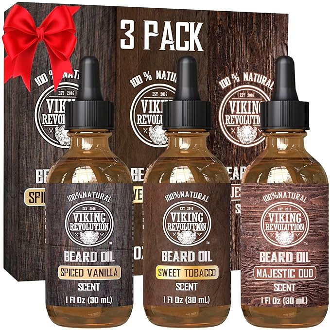 Viking Revolution Beard Oil for Men 3 Pack - Natural Mens Beard Oil Variety Set - Spiced Vanilla,... | Amazon (US)