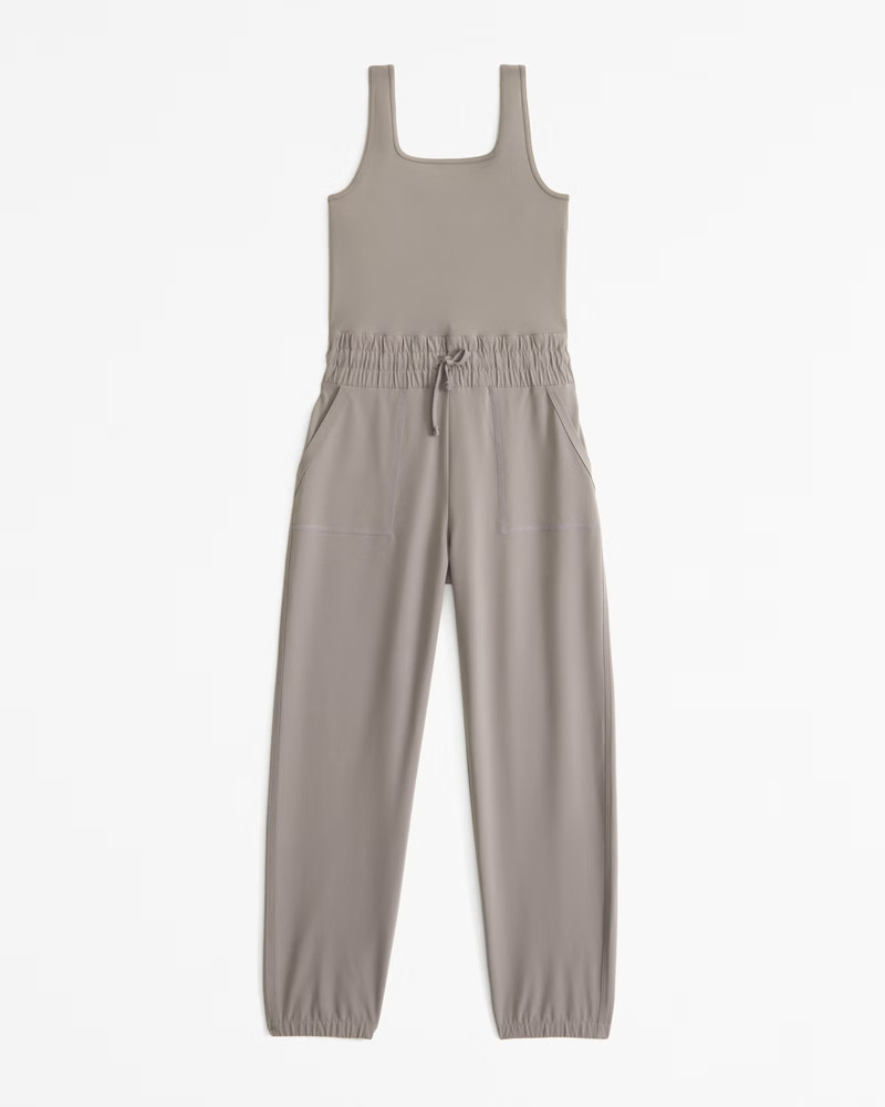 traveler mixed fabric parachute jumpsuit | Abercrombie & Fitch (US)