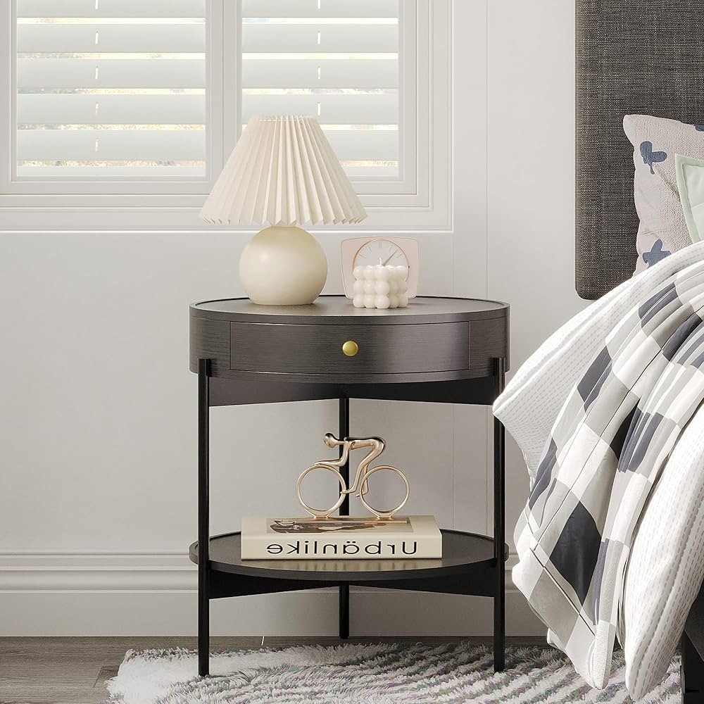 Beverly Hills Mid Century Modern Side Table - Versatile Round Nightstand with Drawer, Bedside Tab... | Amazon (US)