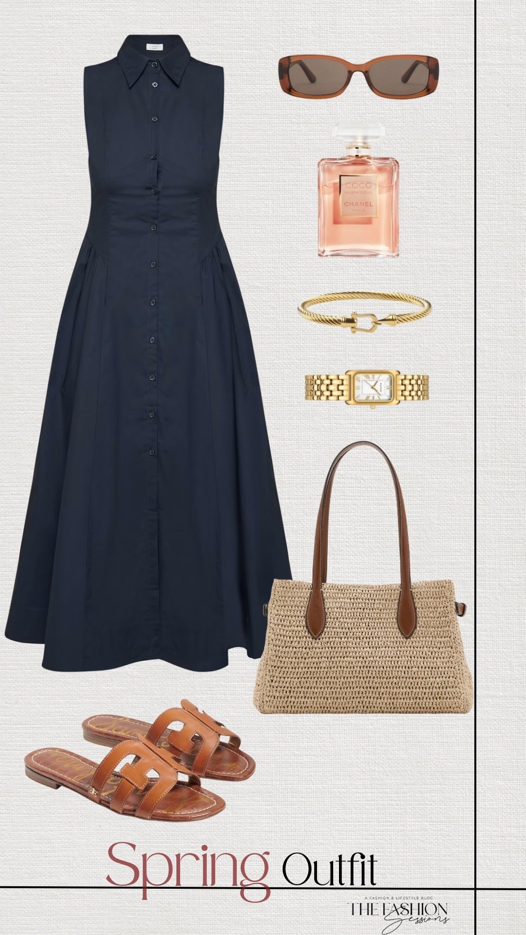 Spring Outfit | Navy Linen Dress | Woven Bag | Sam Edelman Sandals | Coco Chanel 

#LTKgrwm #LTKootd