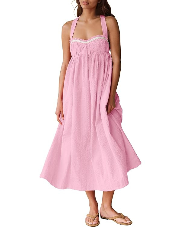 Gacaky Summer Dresses for Women 2025 Beach Maxi Dress Boho Sexy Sleeveless Backless Flowy Long Dr... | Amazon (US)