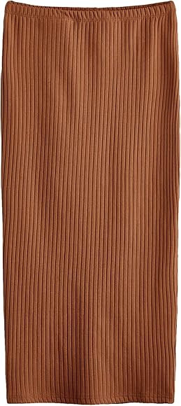 Shein Women's Basic Plain Stretchy Ribbed Knit Split Full Length Skirt | Amazon (CA)