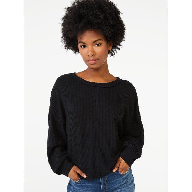 Scoop Women's Waffle Knit Slouch Top with Long Sleeves - Walmart.com | Walmart (US)