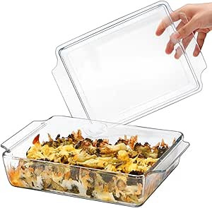 NUTRIUPS 8 x 9.5 Inches Rectangular Glass Casserole Dish With Glass Lid Glass Bakeware Glass Micr... | Amazon (US)