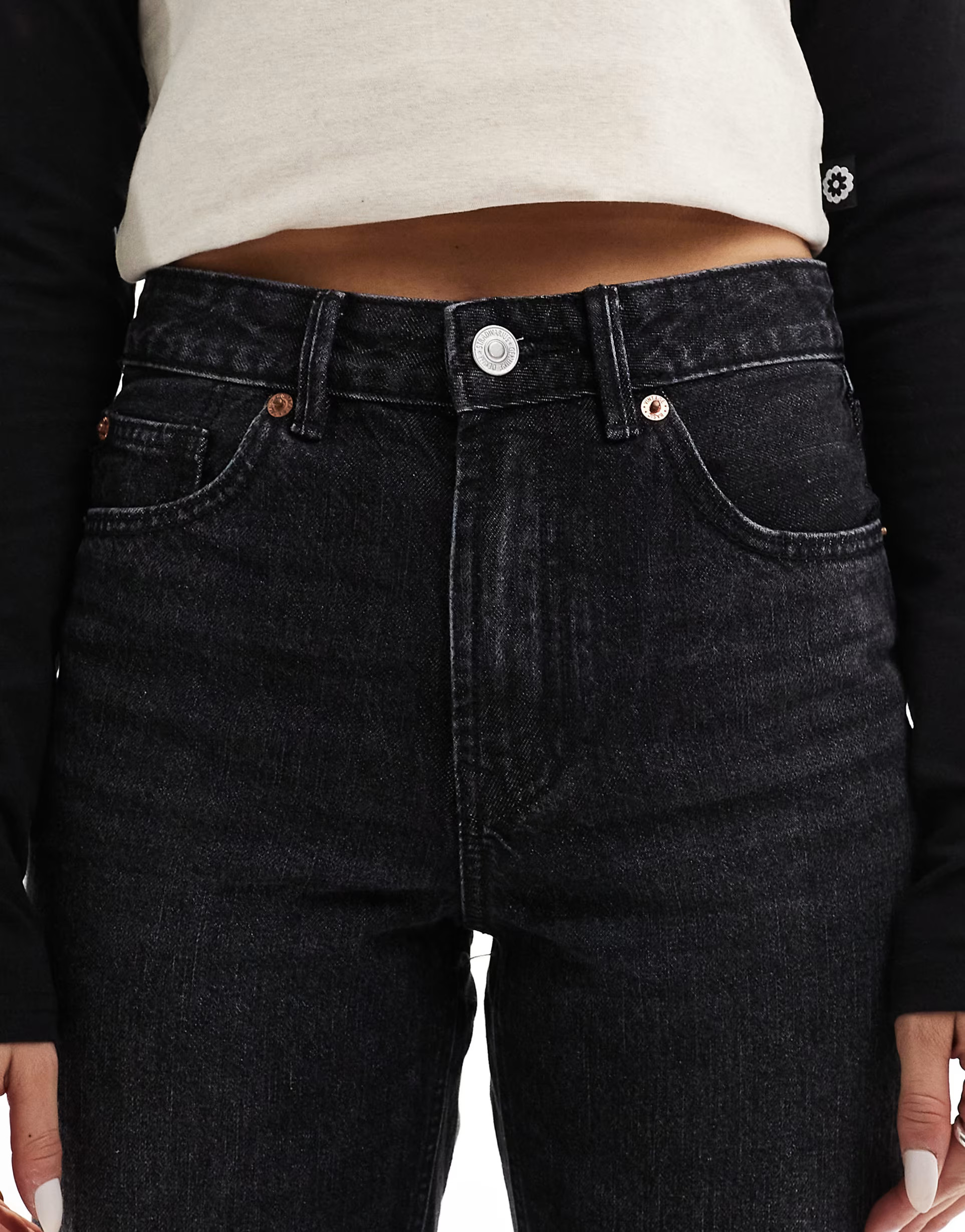 Stradivarius wide leg dad jean in black wash | ASOS (Global)