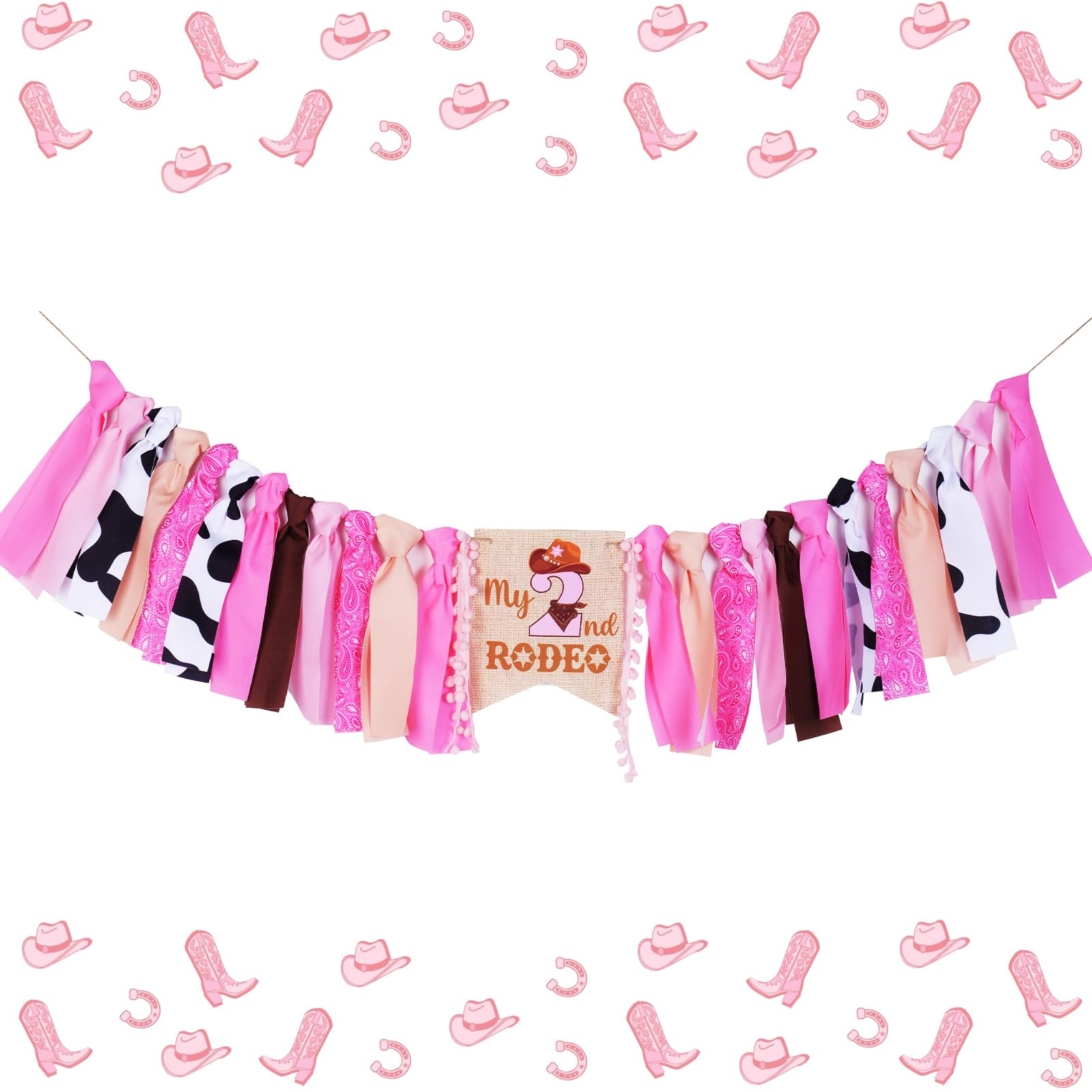 Kreatwow Western Cowgirl 2nd Birthday Decorations - My 2nd Rodeo High Chair Banner - Pink Western... | Amazon (US)