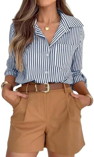 siliteelon Striped Button Down Shirts for Women Dress Shirts Long Sleeve Casual Collared Office W... | Amazon (US)