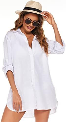 HOTOUCH Women Boyfriend Shirts Button Down Long Sleeve Blouse Cuffed Sleeve Collared Shirt | Amazon (US)