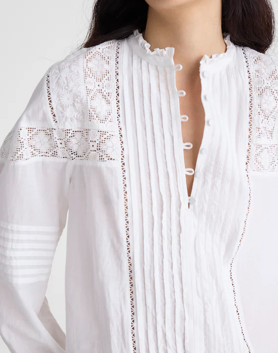 Ruffled High-Neck Pintuck Blouse | Madewell