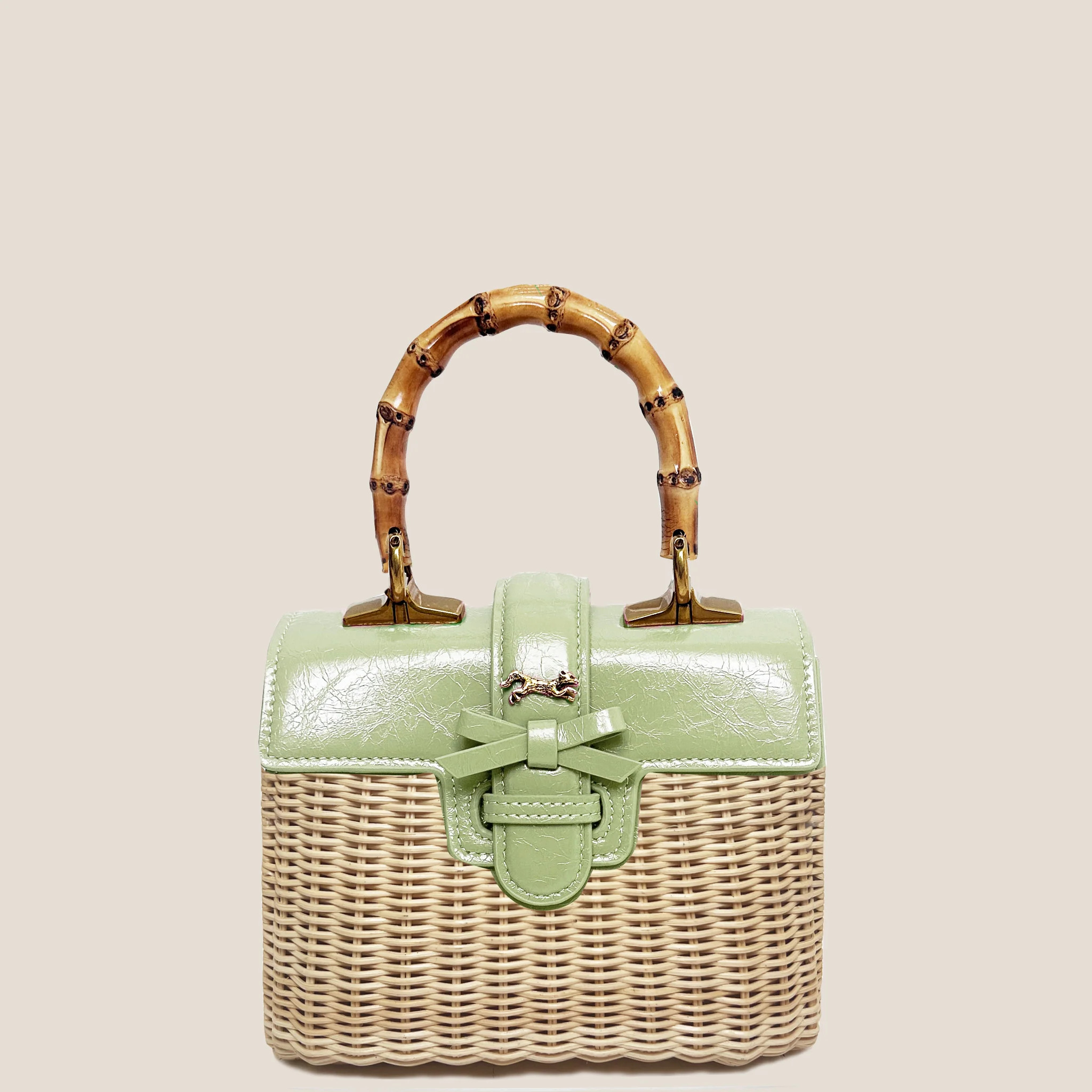 THE CARLTON BOW BAG BASKET 20cm - PISTACHIO "Crushed Patent" | MME.MINK