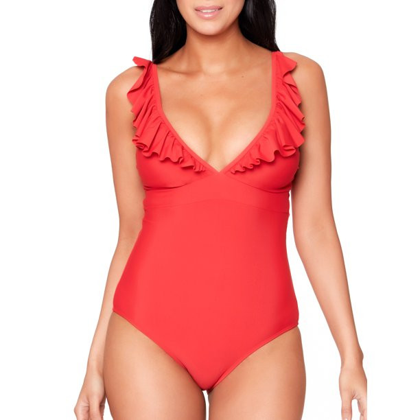 JS Jessica Simpson Frill Shoulder Plunge One Piece Swimsuit - Walmart.com | Walmart (US)