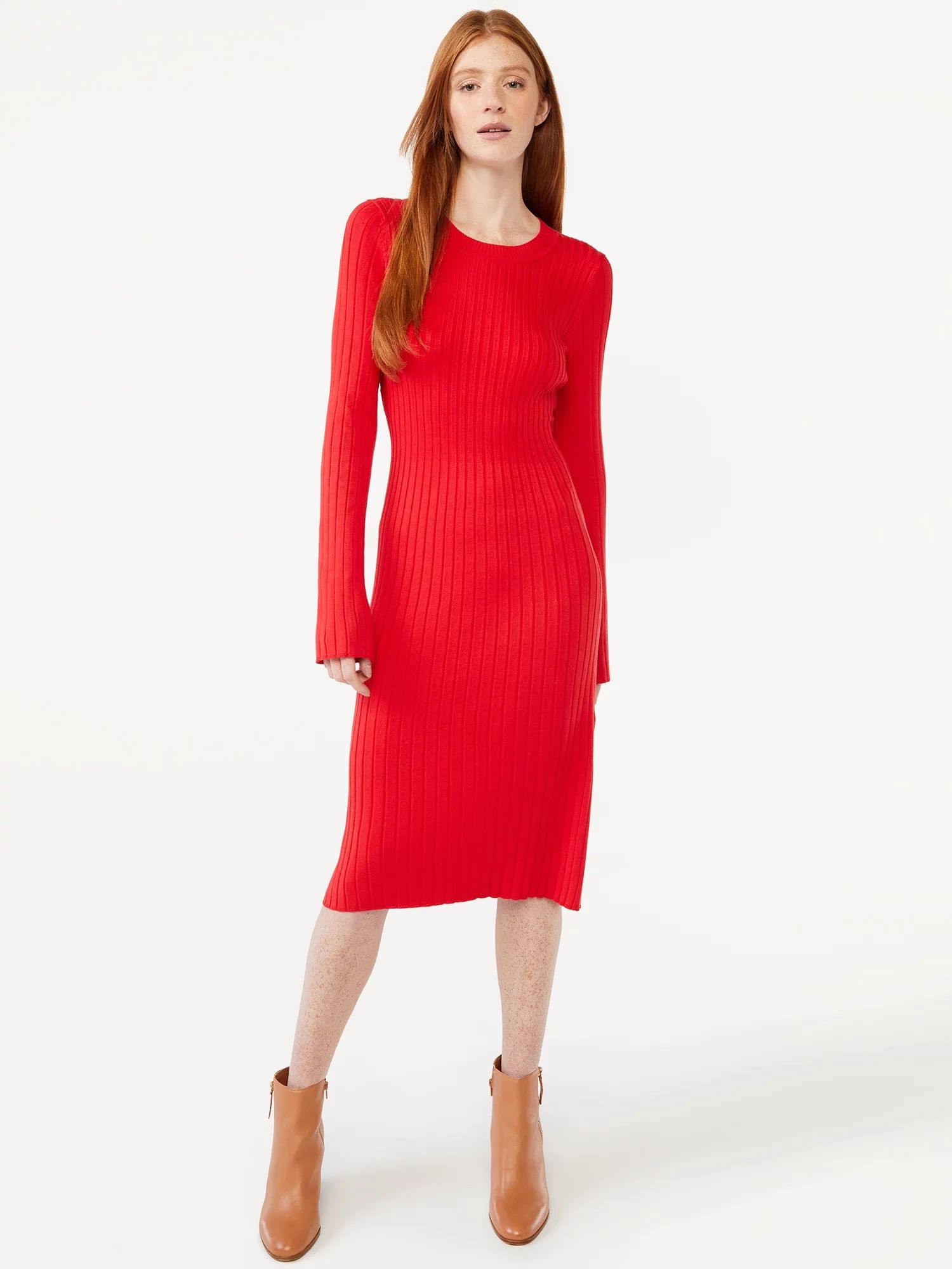 Free Assembly Women's Pleated Sweater Midi Dress | Walmart (US)