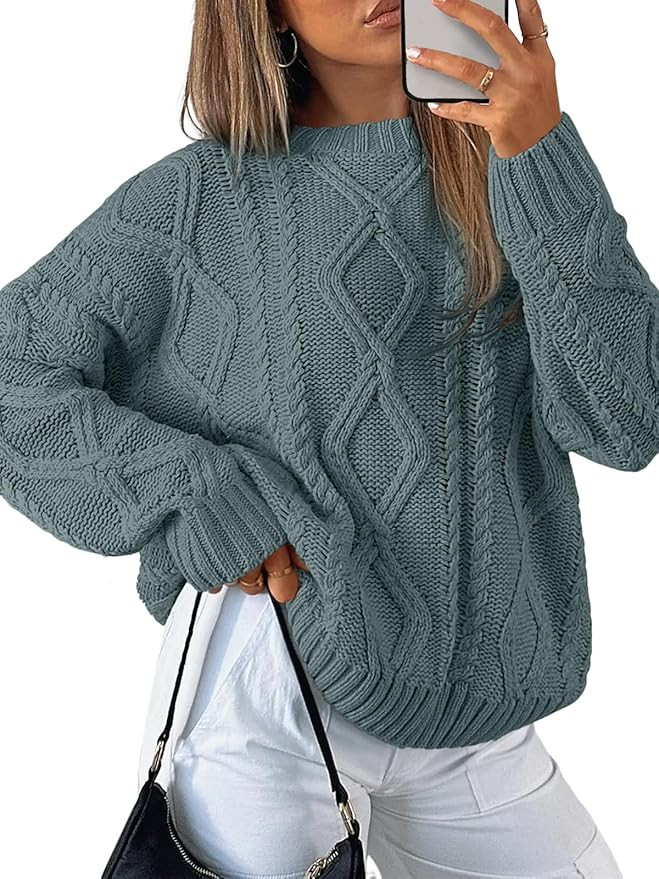 Trendy Queen Women's Oversized Cable Knit Crewneck Sweaters | Amazon (US)