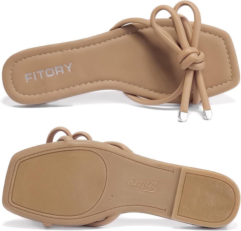 FITORY Women's Flat Sandals Square Open Toe Thong with Cute Knot for Summer Size 6-11 | Amazon (US)