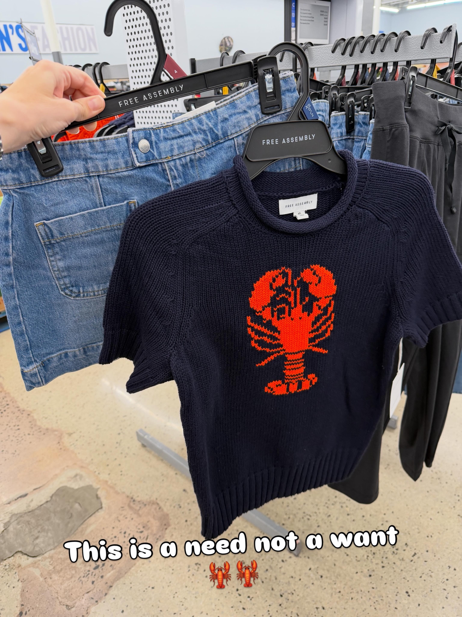 Lobster graphic short sleeve sweater and patch pocket denim jean shorts summer outfit idea, coastal preppy nautical jcrew