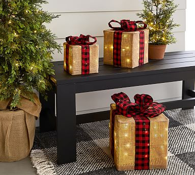Pre-Lit Burlap Presents - Set of 3 | Pottery Barn (US)