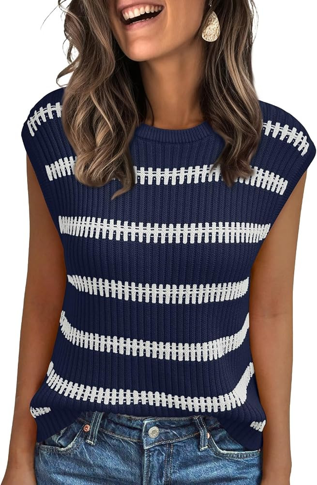 LILLUSORY Women's Summer Sweater Cap Sleeve Tops Sleeveless Tanks Knit Vest Spring Trendy Outfits... | Amazon (US)