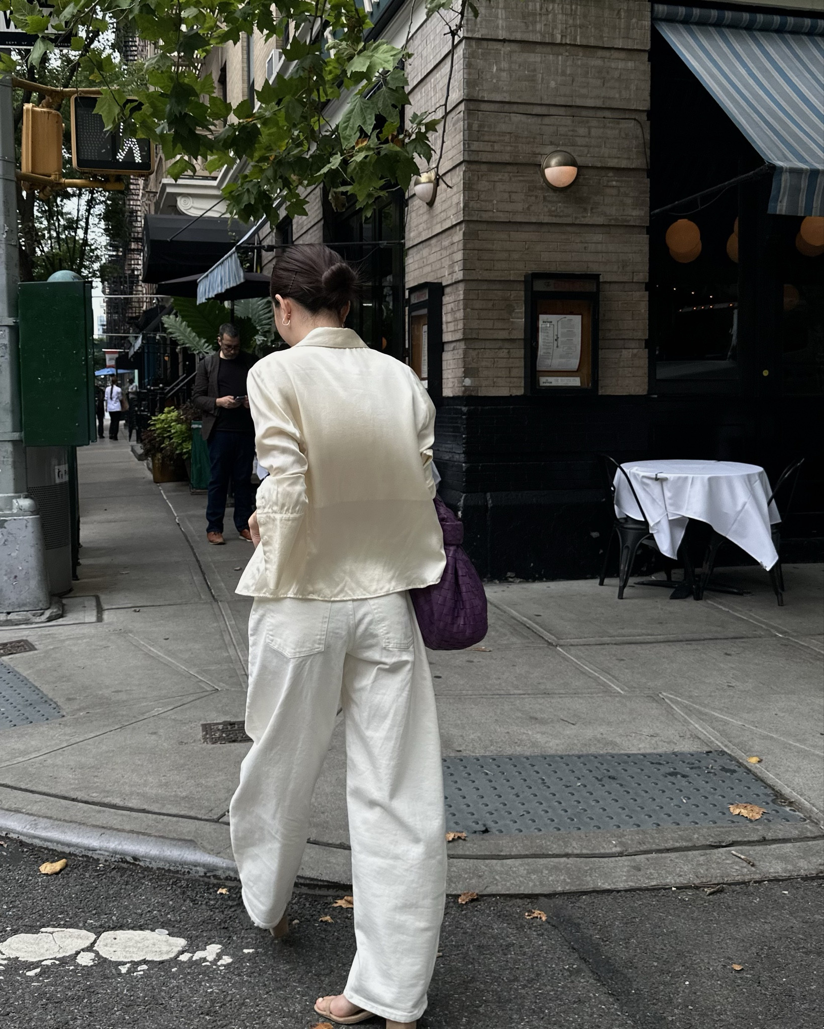 neutral outfit ✨ silk button down: orseund iris, white barrel jeans: everlane, tote: kotn, purple purse: bottega, sandals: na-kd

#LTKItBag #LTKStyleTip