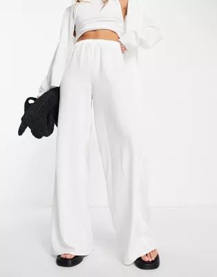 Topshop premium brushed crinkle wide leg pants in ecru - part of a set | ASOS | ASOS (Global)