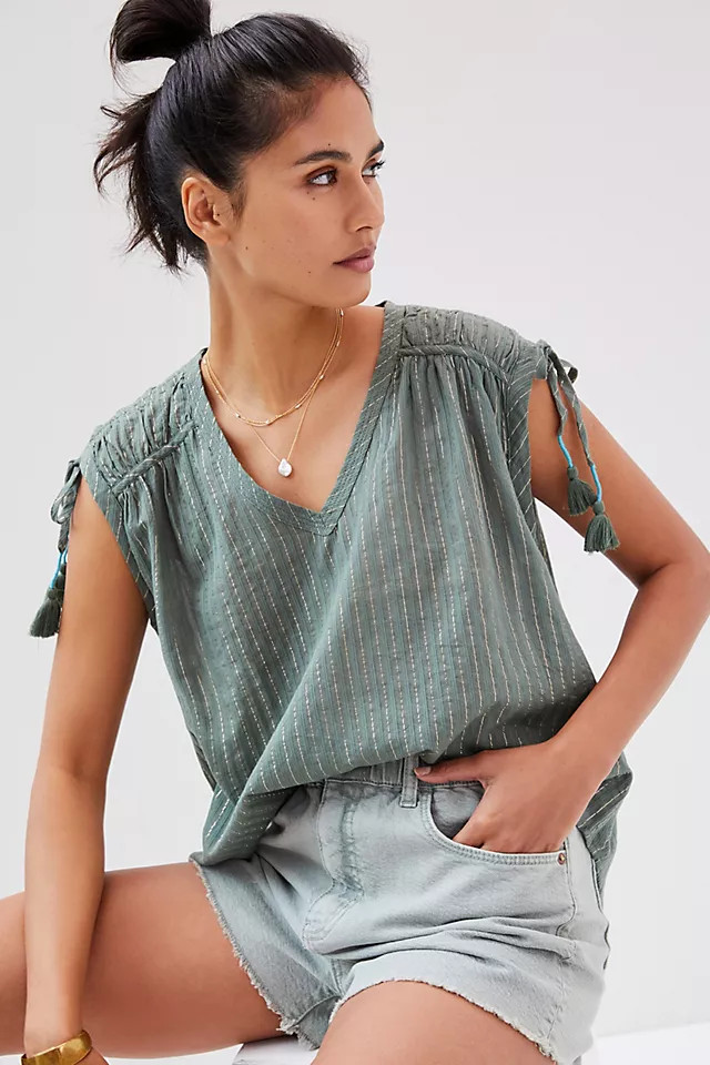 Shirred Cap-Sleeved Blouse | Anthropologie (US)