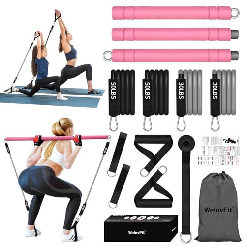 Pilates Bar Kit with Resistance Band-Multifunctional Portable Weighted Exercise Pilates Bar, Home Gym with Beginner Workout Equipment, Yoga Set for Full Body | Amazon (US)