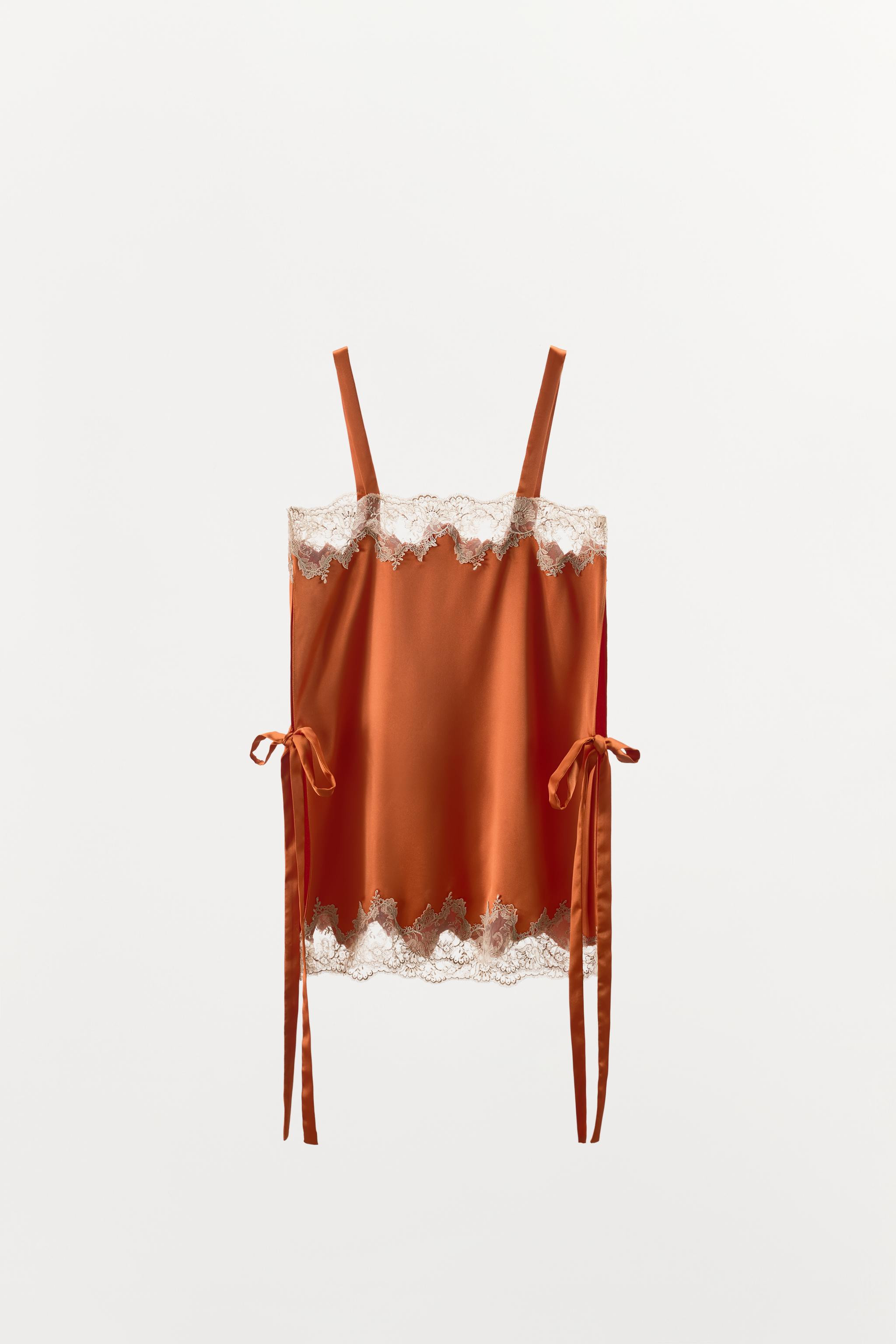 SATIN EFFECT EMBROIDERED TIE TOP | Zara US