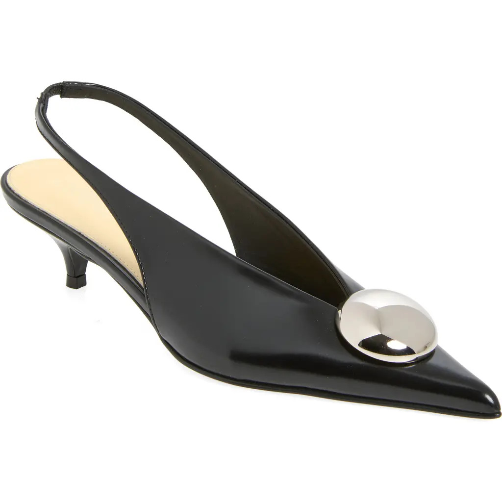 Proenza Schouler Dome Slash Kitten Heel Pointed Toe Slingback Pump in Black at Nordstrom, Size 40 | Nordstrom