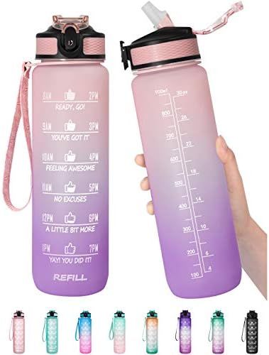 32 oz Motivational Water Bottle with Time Marker & Straw - BPA Free & Leakproof Tritian Frosted P... | Amazon (US)