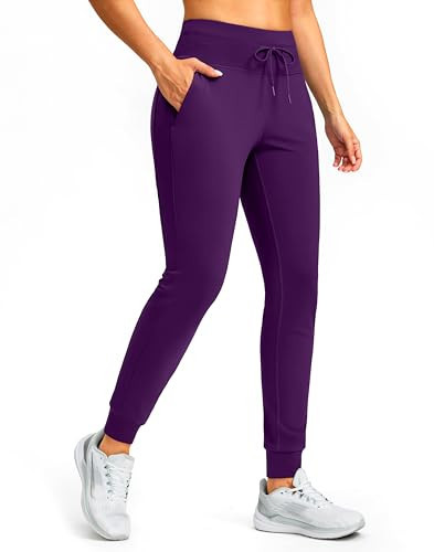 SANTINY Women's Fleece Lined Joggers with Pockets Slim Fit Ski Pants Winter Warm Leggings Hiking Running Gear (Dark Purple_M) | Amazon (US)