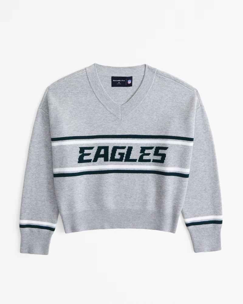 Abercrombie & Fitch Women's Philadelphia Eagles LuxeLoft V-Neck Sweater in Gray - Eagles - Size XXS | Abercrombie & Fitch (US)
