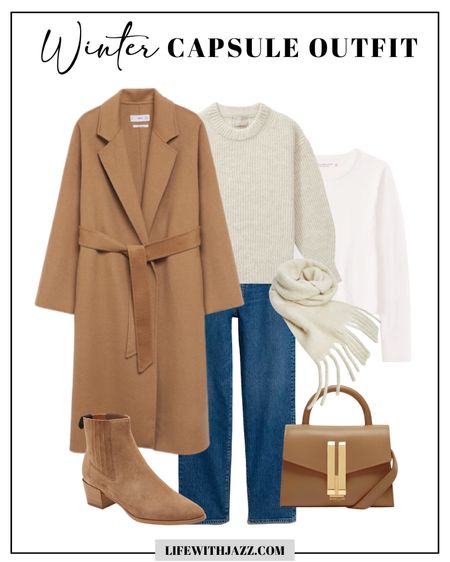 Light toned winter capsule outfit 

Belted camel coat 
Chunky sweater 
Layering long sleeve 
Madewell straight leg jeans - I recommend sizing down 
Camel bag 
Rover chelsea boots 

Capsule wardrobe 

#LTKworkwear #LTKtravel #LTKunder100
