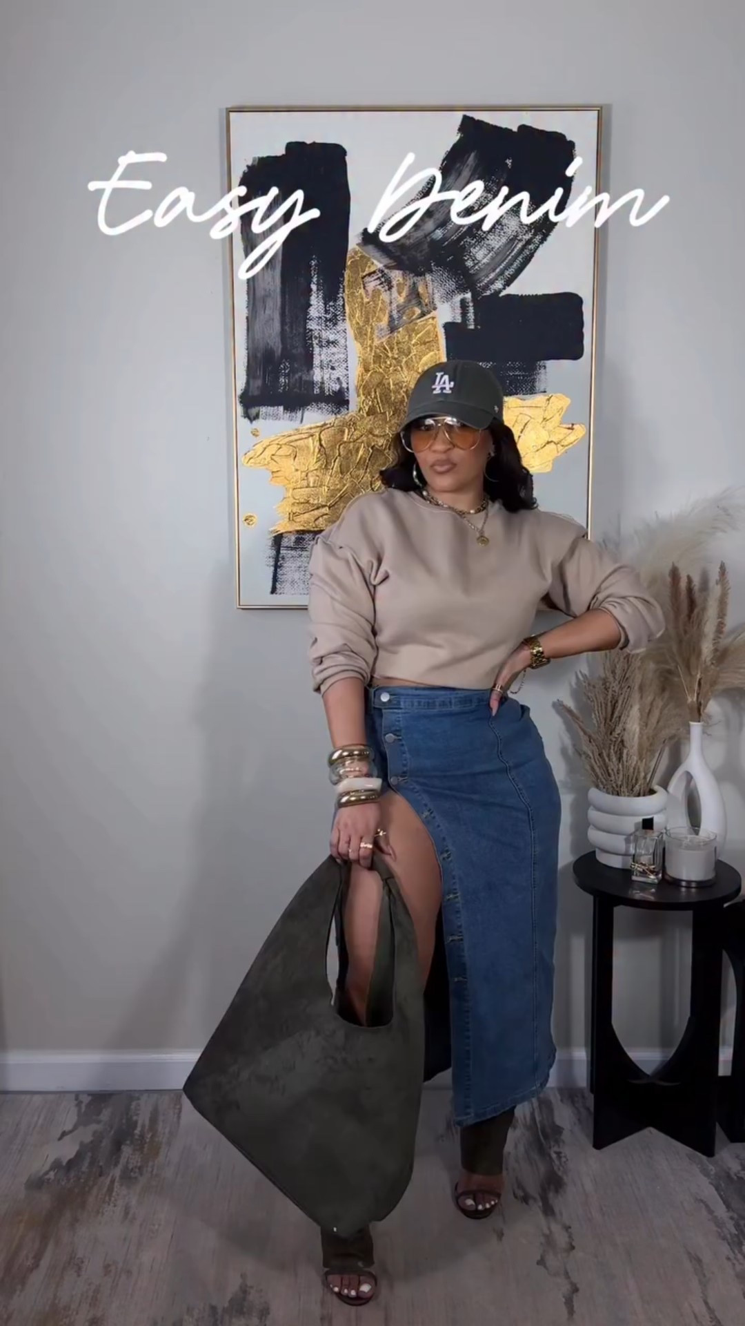 Buttoned up or undone to show some thigh…either way, this denim maxi skirt is giving versatile and effortless chic. Olive statement heels, fitted cap, hobo bag and the OOTD is done.
Which way are you wearing it…button all the way or showing a little leg? 
Everything: Medium


#LTKSeasonal #LTKgrwm #LTKootd