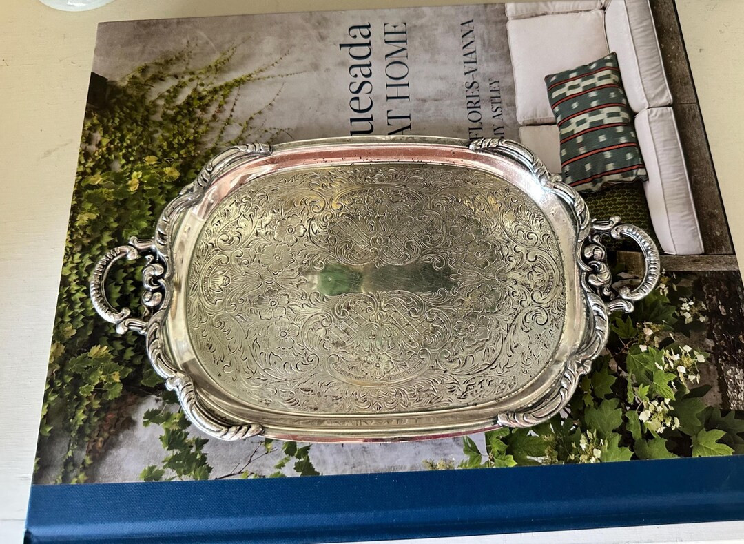 Vintage Silver Plated Serving Tray: Etched Floral Design, Vanity Decor - Etsy | Etsy (US)