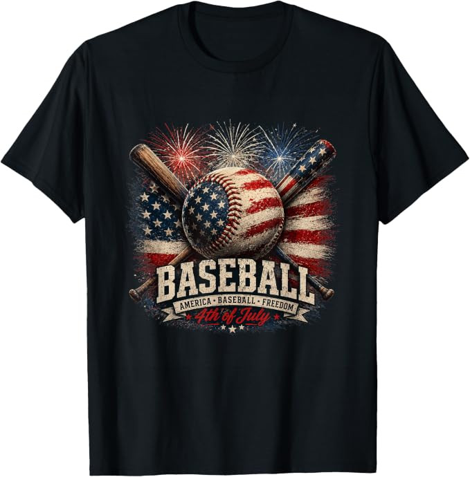 Patriotic Baseball USA Flag Graphic Design T-Shirt | Amazon (US)