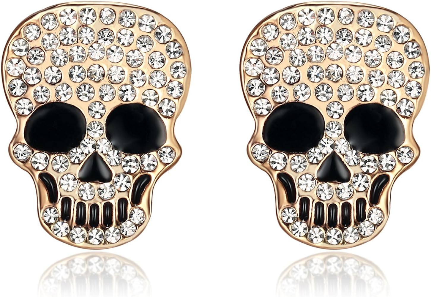 18K Gold Plated Crystal Skull Skeleton Stud Clip Stainless Steel Halloween Earrings for Women Gif... | Amazon (US)