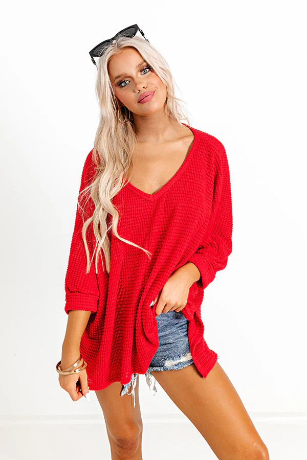 Saturdays Down South Waffle Knit Top In Red | Impressions Online Boutique