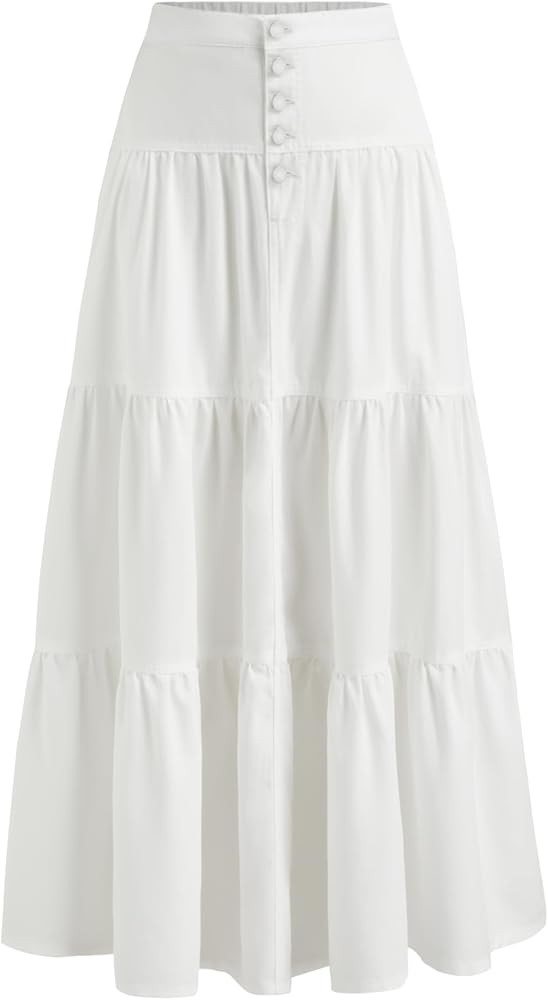 CIDER Women’s Long Jean Denim Tiered Button Down High Waisted Maxi Skirts | Amazon (US)