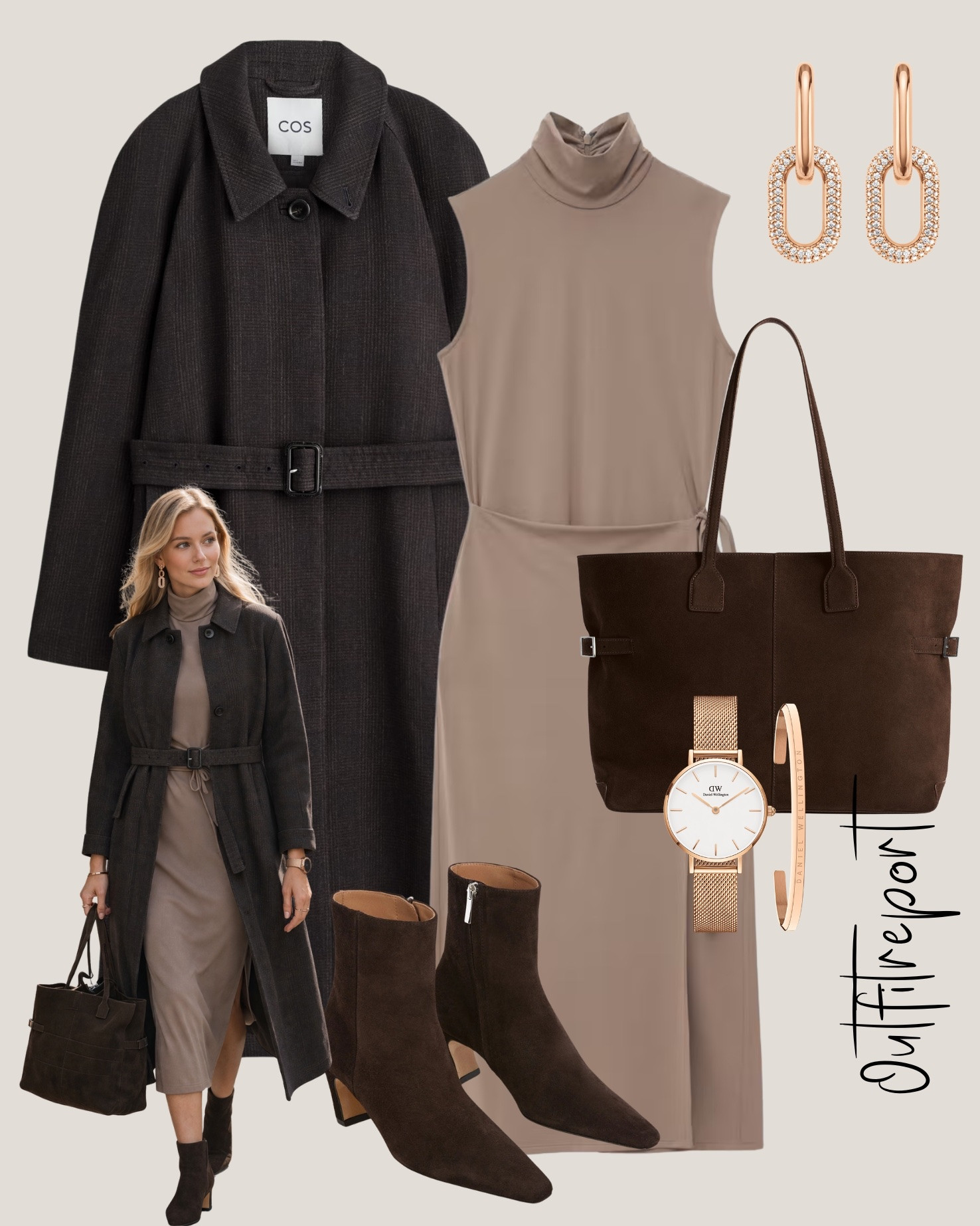Office outfit in beige dress booties and brown coat 

#LTKbag #LTKstyletip #LTKspring