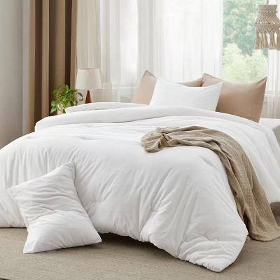 Cotton Fabric with Microfiber Inner Fill 3 Pcs Queen Size Comforter Set for All Seasons White - Bedsure | Target