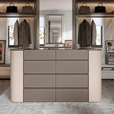59'' W Closet Island with Faux Leather Upholstered Panels, Drawers and Side Cabinets | Wayfair North America