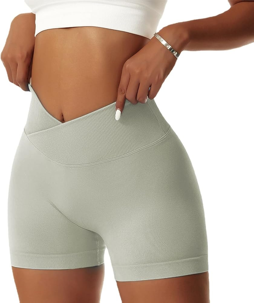 Vertvie Women's Gym Shorts V Cross Elastic Push Up Yoga Shorts Booty Scrunch High Waisted Athleti... | Amazon (US)