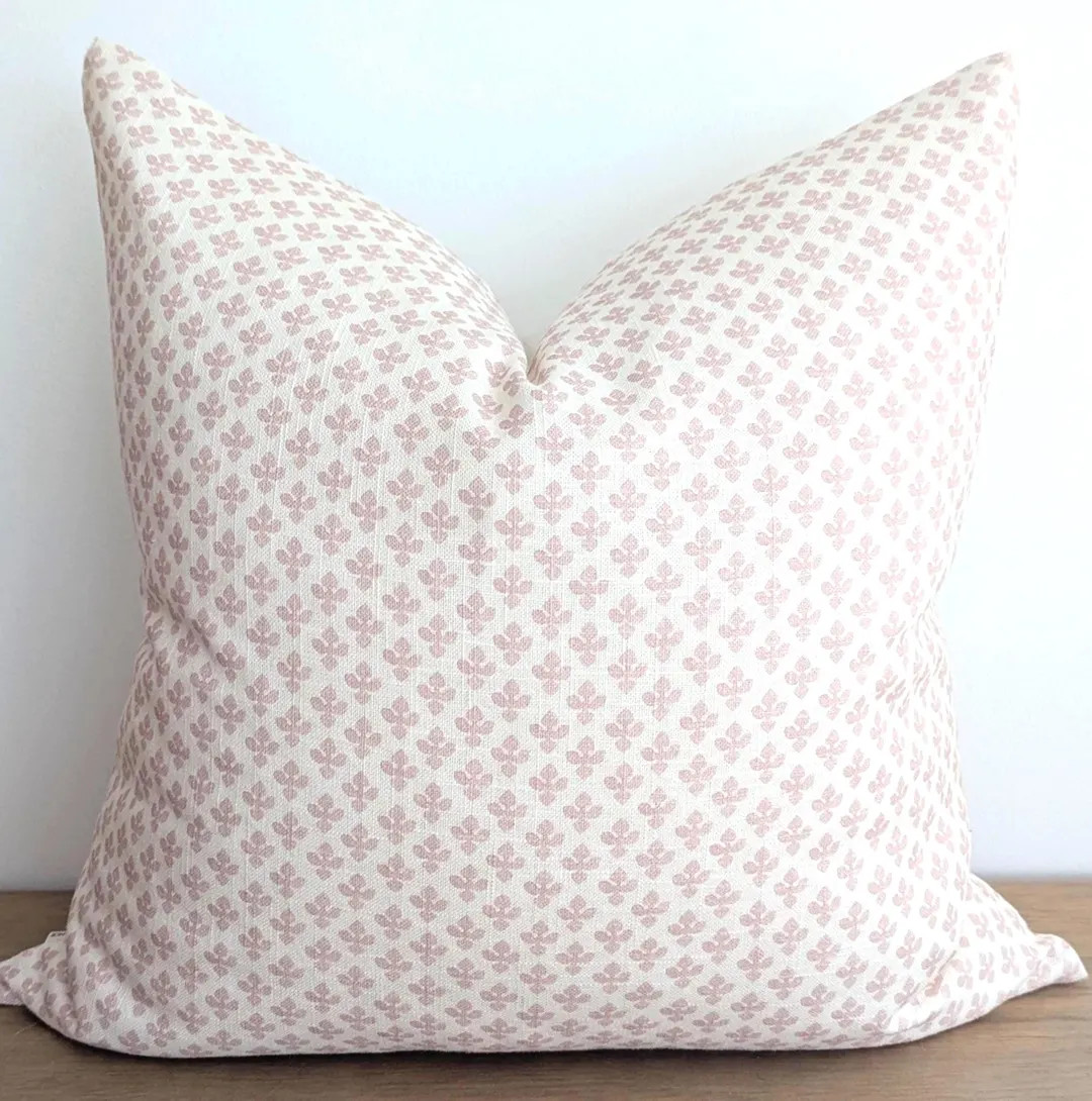 Blush Pink Floral Throw Pillow Cover. Petal Block Print  cream and soft pink throw pillow. East C... | Etsy (US)
