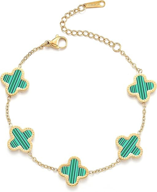 18K Gold Plated Clover Lucky Bracelet for Women Four leaf Bracelets Cute Colorful Bracelets Jewel... | Amazon (US)