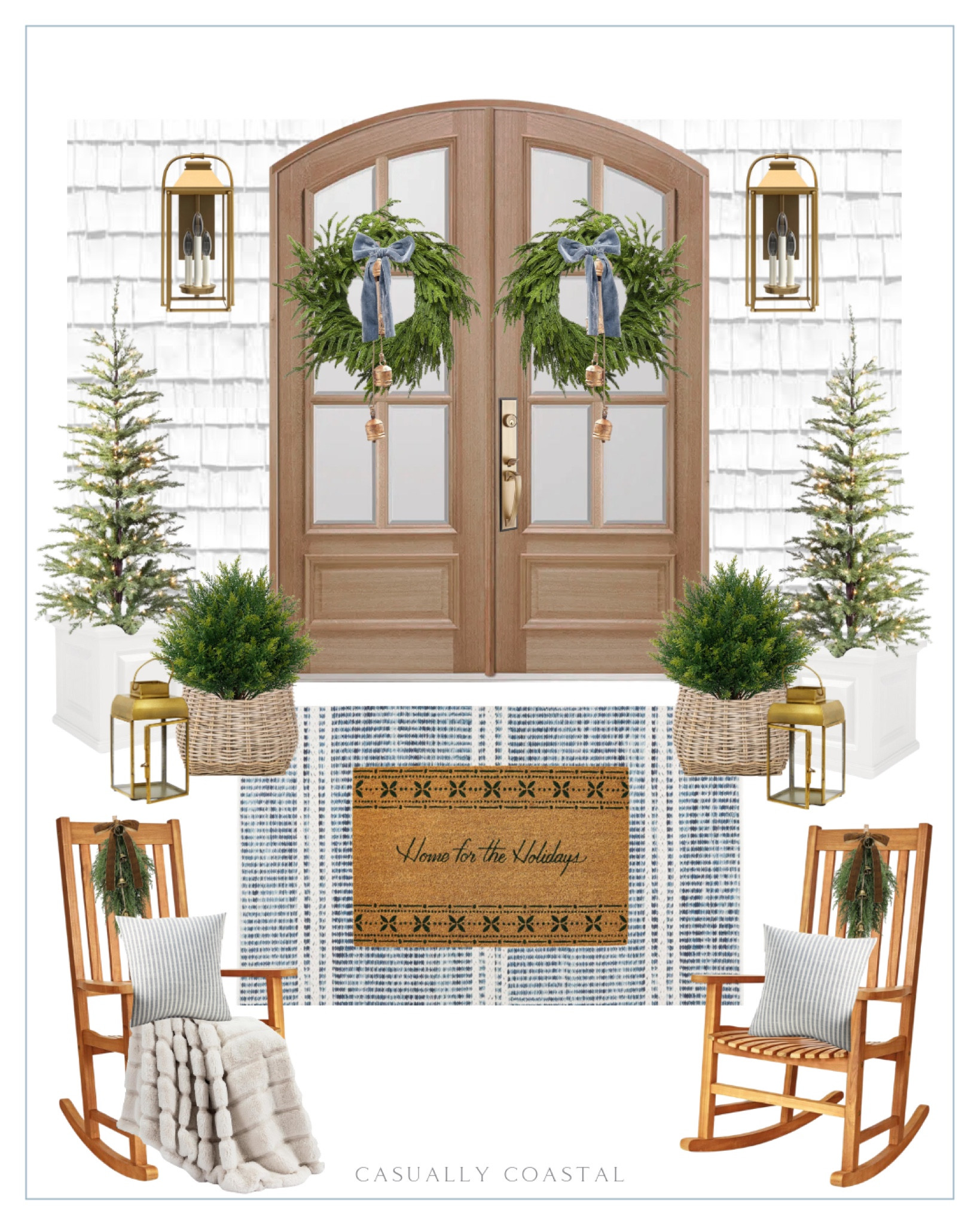 Coastal Design - Christmas Porch 

Coastal porch, porch decor, Christmas porch decor, Christmas home decor, porch rug, Christmas doormat, porch chairs, porch trees, Christmas trees, rustic vintage bells, teardrop cedar swag with khaki velvet ribbon bow, blue velvet ribbon, Flameless candles, acacia wood porch rocking chairs, home for the holidays coir doormat, coastal basket, topiary ball tree, bush ball tree, outdoor aluminum wall light, front door wreath, Amazon wreath, 5’ pre lit potted indexed balsam fir artificial Christmas tree, outdoor pillows, coastal pillows, Amazon coastal rug, washable area rug, square planter, faux fur throw blanket, square gold lantern, hanging bell cluster wind chimes 

#LTKHoliday #LTKFindsUnder50 #LTKHome