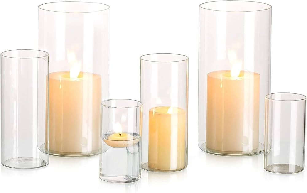 Glasseam Glass Hurricane Candle Holder Set of 6, Cylinder Candle Holders for Table Centerpiece, M... | Amazon (US)