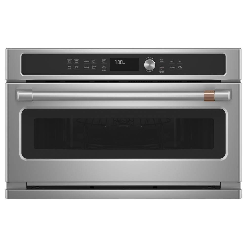 Cafe 30 in. 1.7 cu. ft. Single Electric Convection Wall Oven with Built-In Microwave in Stainless St | The Home Depot