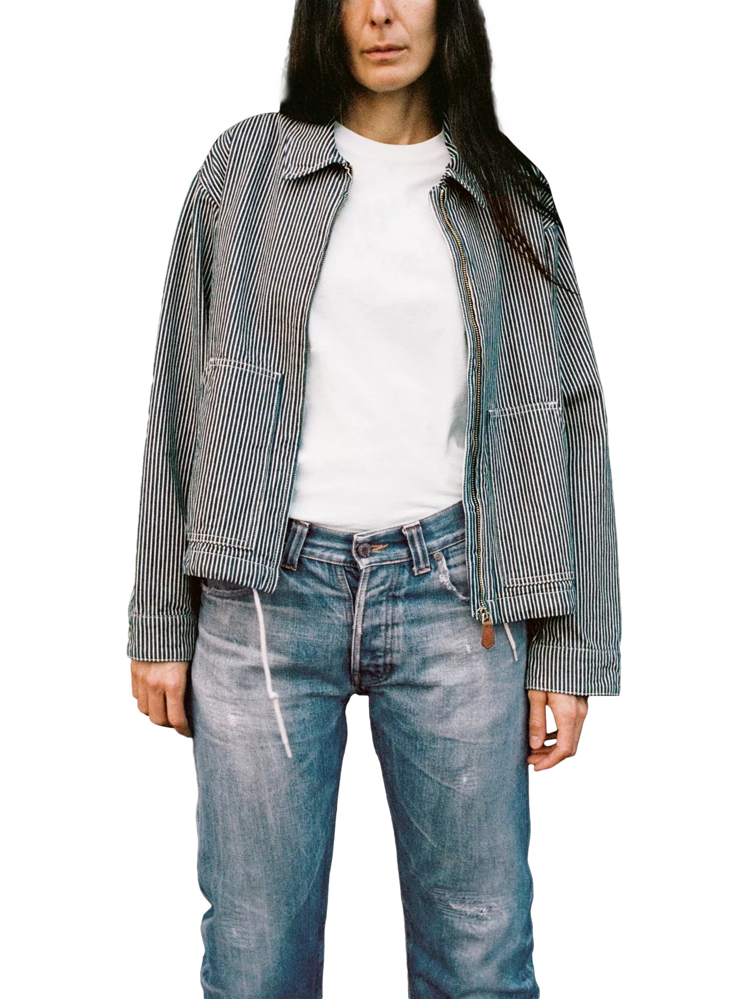 Nudie Jeans Jade Stripe Zip Jacket, Blue/White | John Lewis (UK)