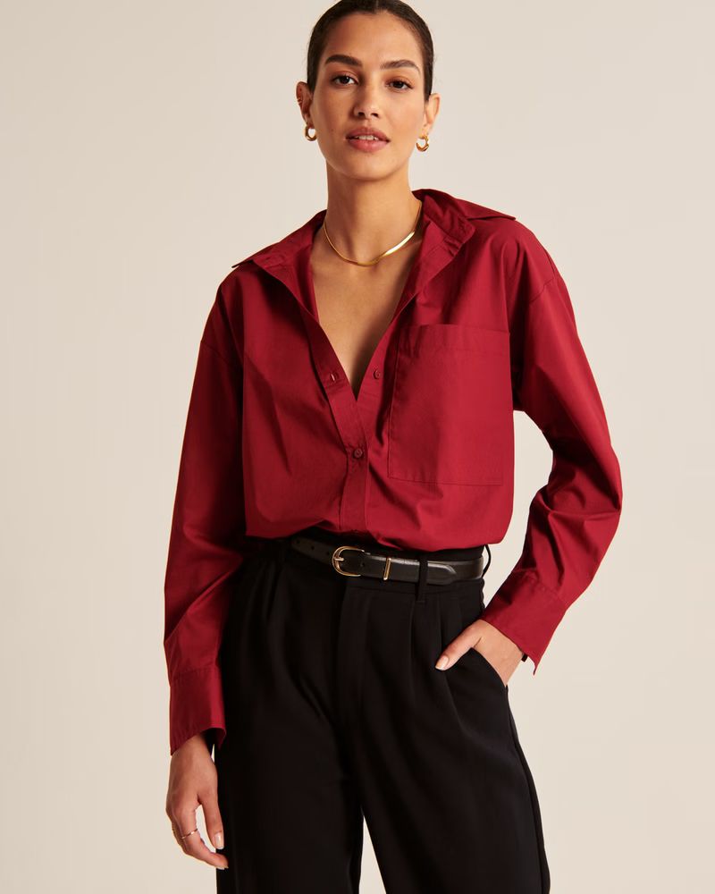 Oversized Poplin Button-Up Shirt | Abercrombie & Fitch (US)