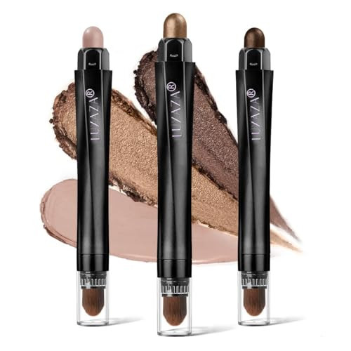 LUXAZA 3Pcs Eyeshadow Stick Set, Matte And Shimmer Creamy Eyeshadow Pencil, Brown Gold Nude Shadow Stick Set, Waterproof Long Lasting Smoky Eye Makeup… | Amazon (US)