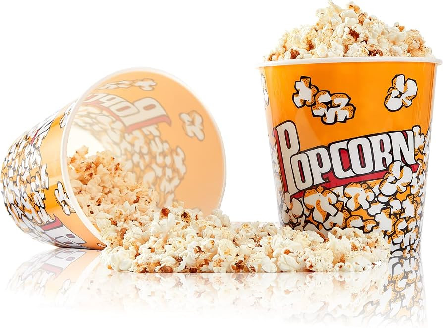 RAYMEA Plastic Popcorn Containers Retro Style Reusable Popcorn Buckets for Movie Night 7.1\u201dx... | Amazon (US)
